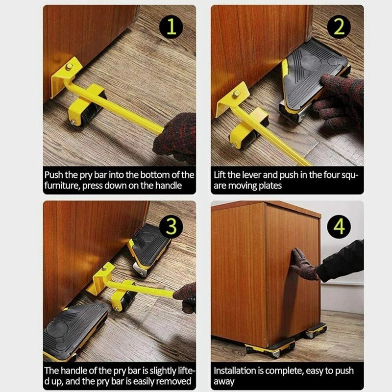 5PCs/Set Heavy Duty Furniture Lifter Furniture Mover Triangle Moving Sliders Up to 400KG Wheel Trolley