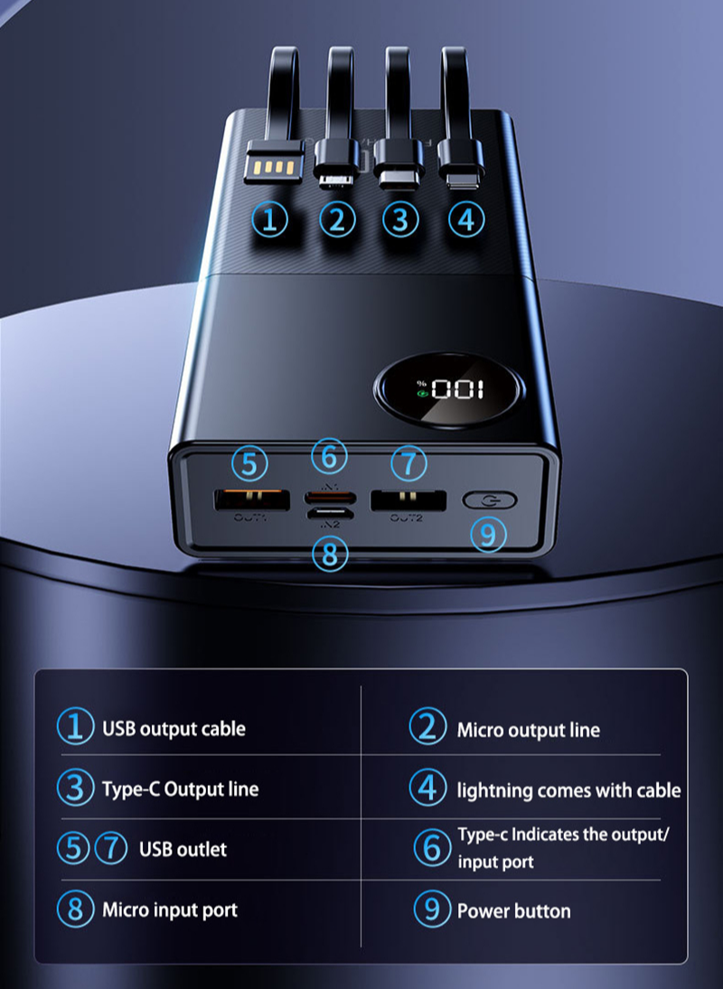 ONEPLUS 200000mAh Power Bank 120W Super Fast Charge Portable Charger Built in Cables LED Digital Display For iPhone Xiaomi IOS