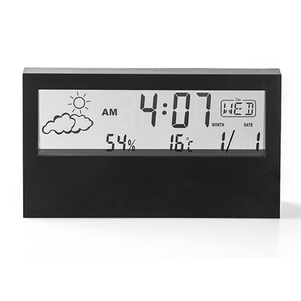 Transparent Screen Weather Station Alarm Clock Indoor Hygrometer Thermometer Weather Forecast Sensor Clock Long Battery Life: black