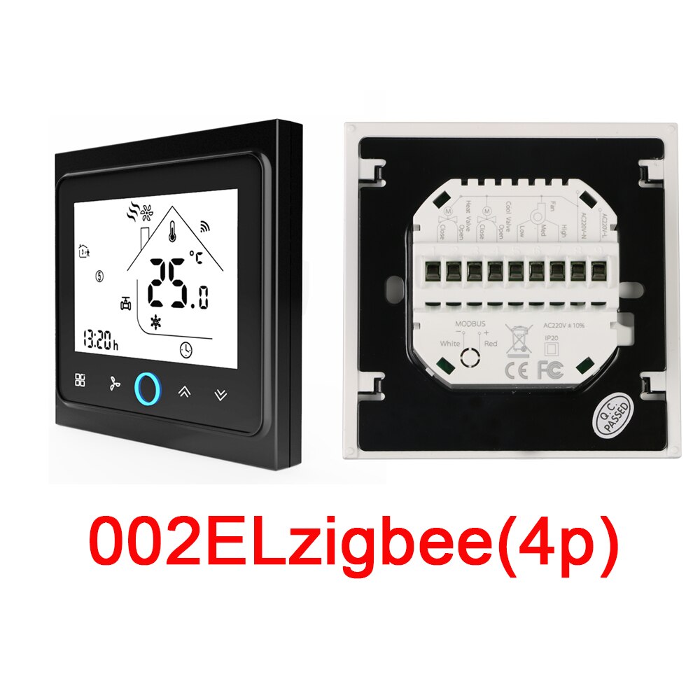 ZigBee Smart Thermostat Programmable 2P 4P fan coil Temperature Controller Compatible with Tuya APP Remote Alexa Google Control: 002ELZigBee-black