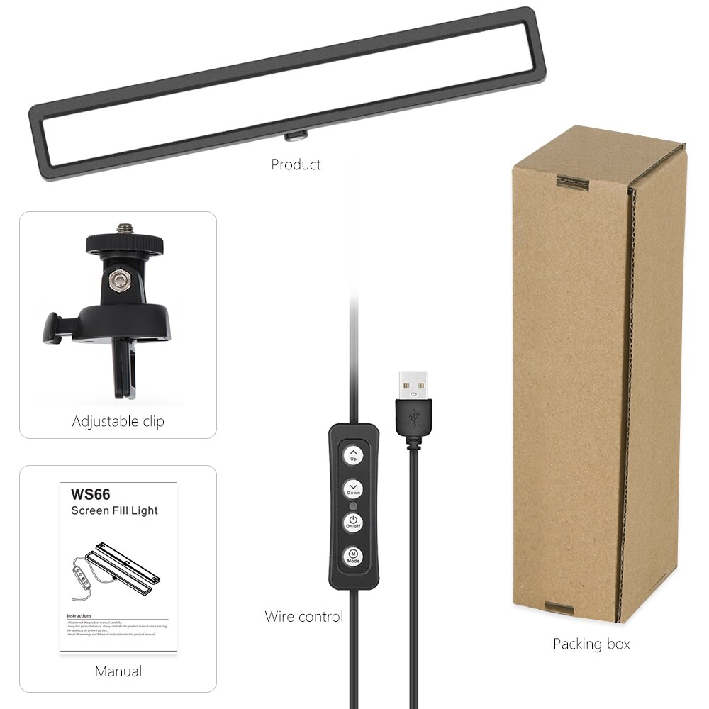 WS66 Portable Multi-function Photography LED Video Light Long Strip Video Conference Fill Light for Makeup Shooting Live Broa