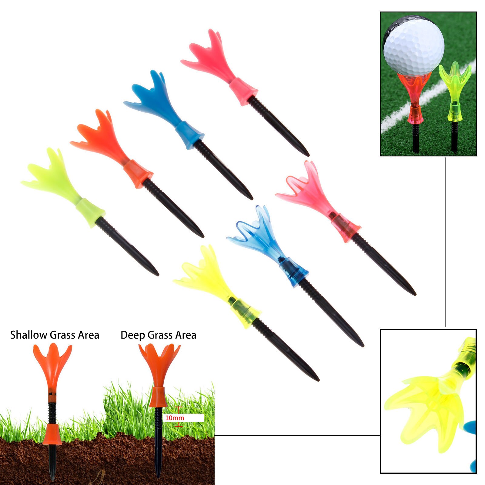 Gohantee 3 st golf tees kronblad rotation gräns boll tees justerbar höjd super stabil boll tees golf tillbehör 7 färger välj