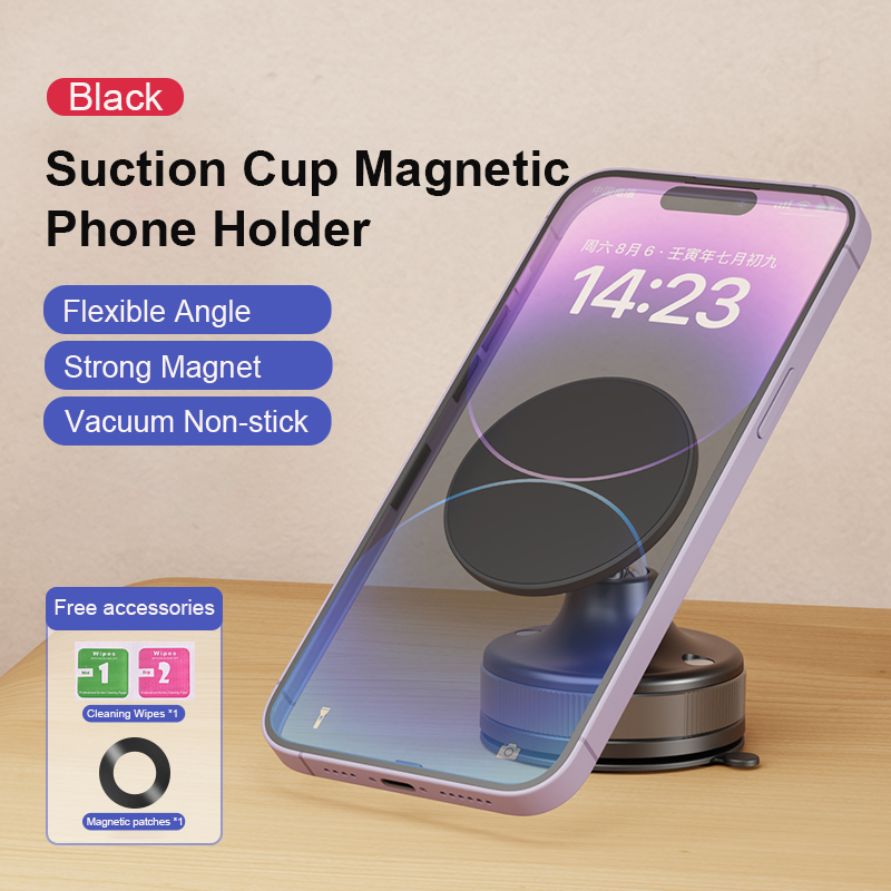 Ventouse sous vide pour support de téléphone de voiture, rotation à 2025 °, support de smartphone magnétique N52, support de bain pour iPhone 16, 15, 14, , 360: Black