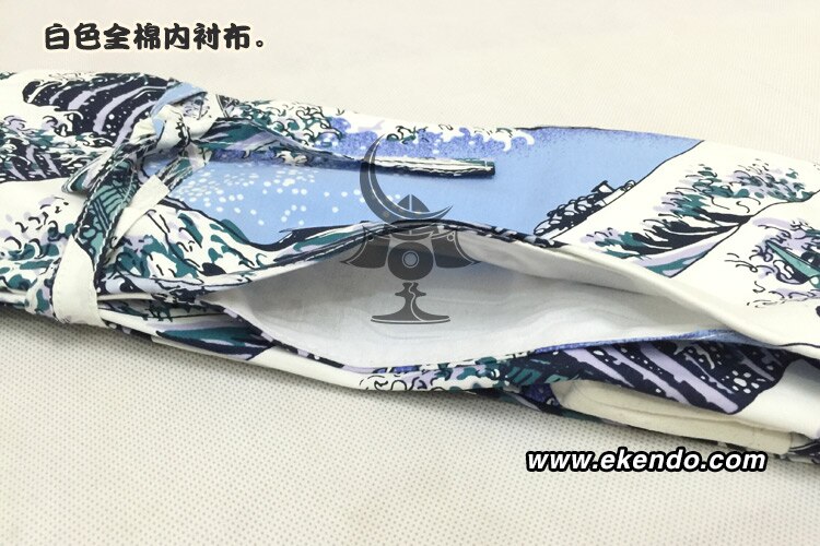 -ikendo.net - sg129 -  bomulls shenchuanhailang mönster shinai väska- för tre shinais med axelrem - bomull kendo shinai