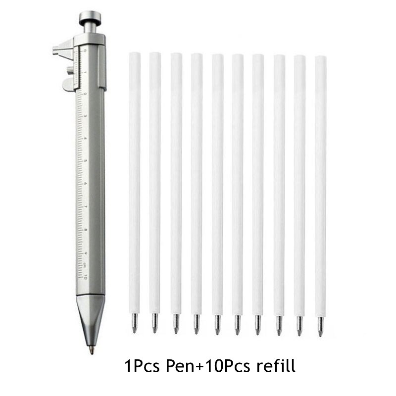 Multifunction Caliper Pen Refills Set Ball-Point 1.0mm Ballpoint pen Gel Ink Pen Rod Vernier Caliper Roller Ball Pen Stationery: Yellow / Blue