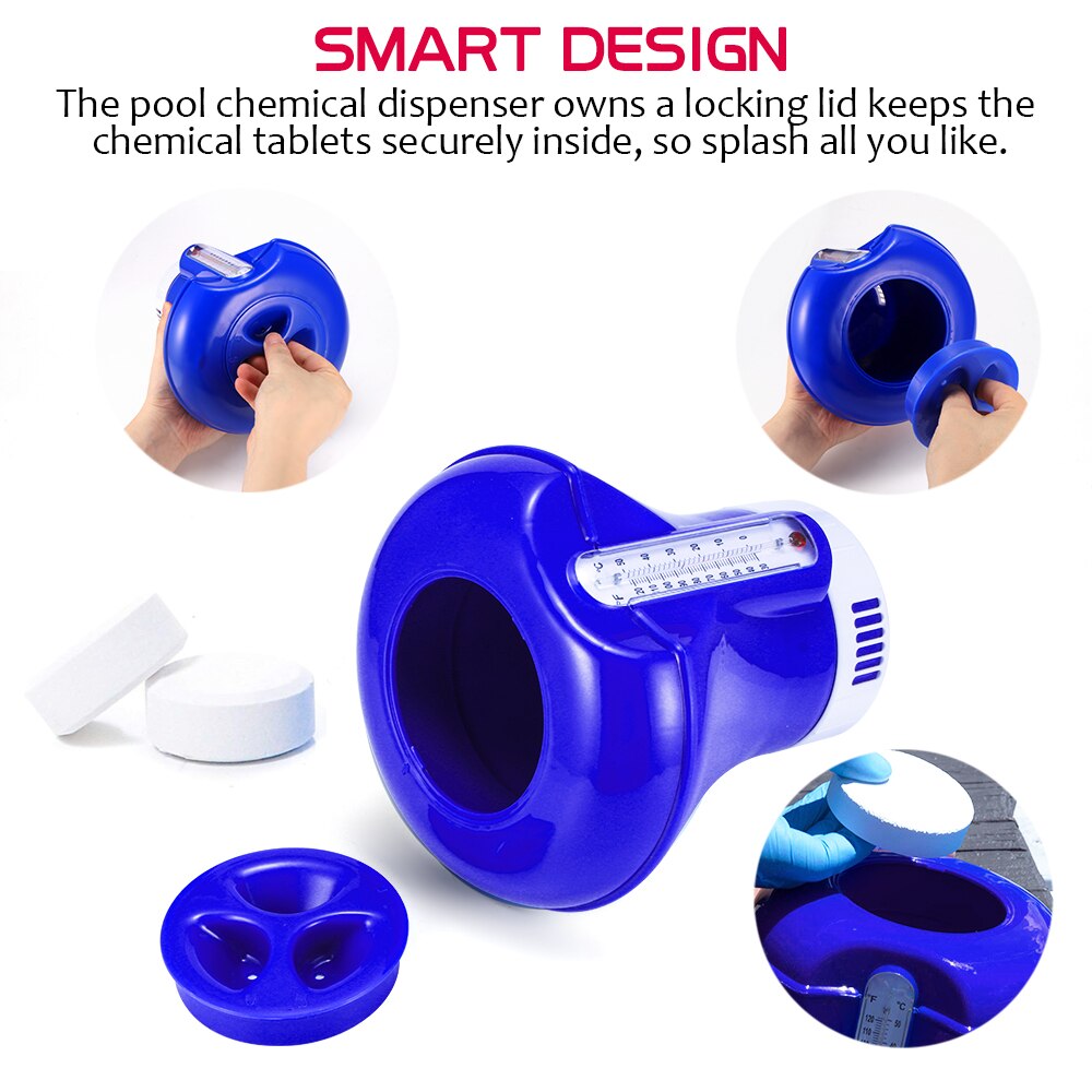 Swimming Pool Floating Chemical Chlorine Dispenser Swimming Pool Accessories Thermometer Disinfection Automatic Applicator Pump