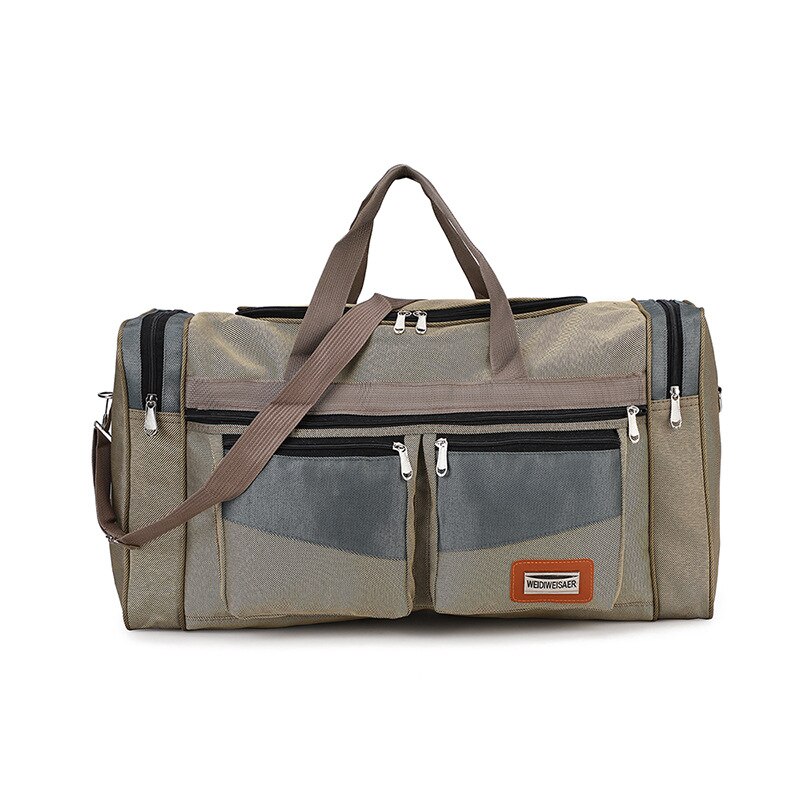 Mode Nylon Mannen Reistas Cubic Waterdichte Weekend Bag Multipocket Carry Bagage Tassen: Khaki