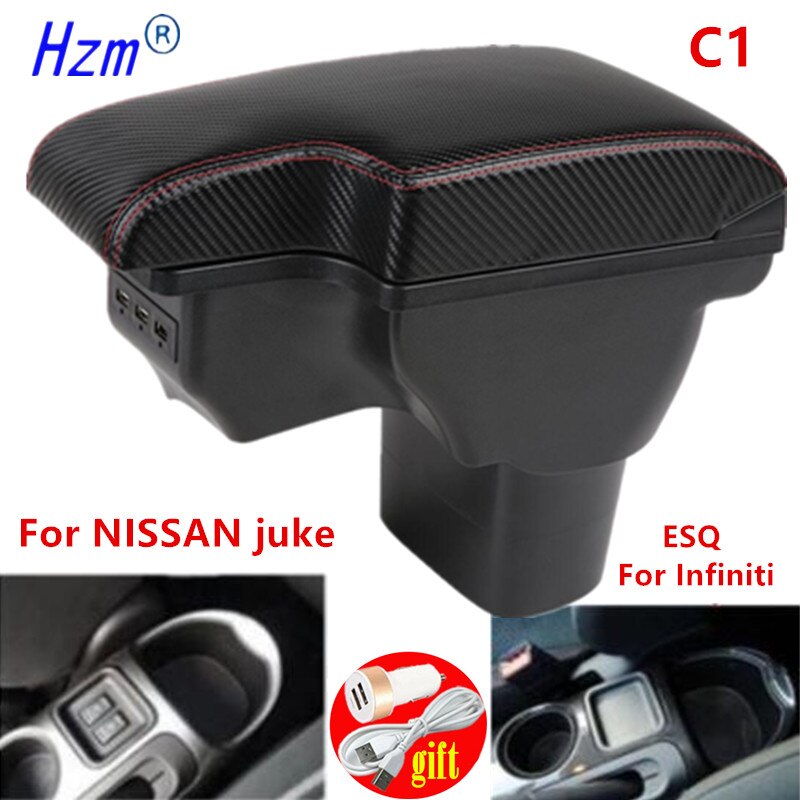 Koolstofvezel Voor Nissan Juke Armsteun Doos Voor Infiniti Esq Auto Armsteun Accessoires Interieur Opbergdoos Onderdelen usb Led: C1 carbon fiber