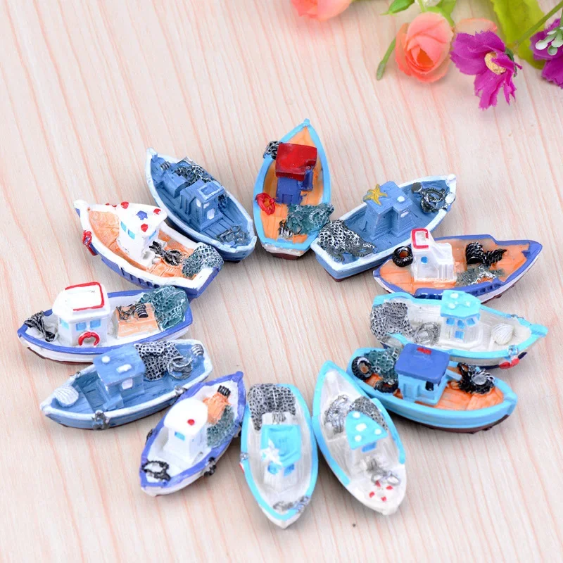 Miniatuur Mini Boot Model Visserijschip Speelgoed DIY Craft Home Tafelblad Decor Plastic Boot Speelgoed Hars Ambacht