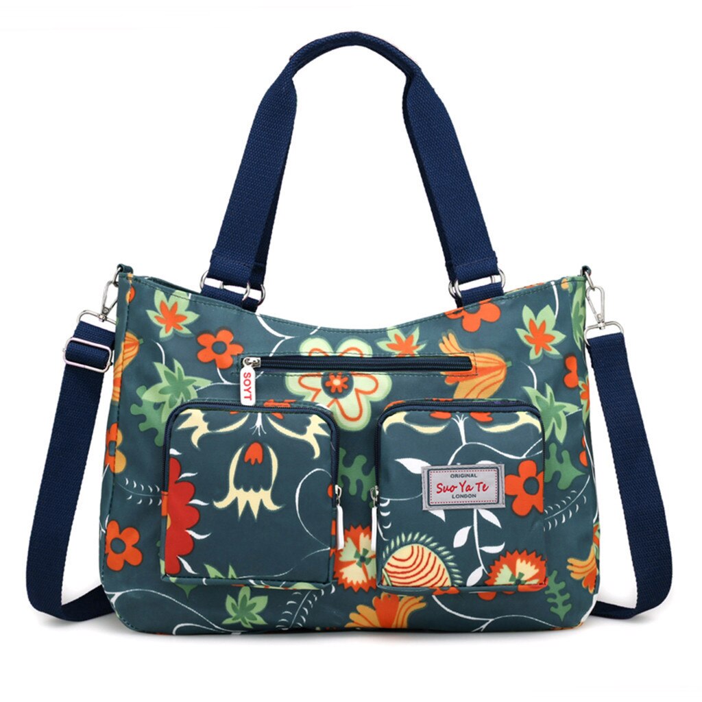 20 # Große Kapazität Ethnische Schulter Taschen Frauen Umhängetasche Bote Tasche Tote Einkaufstasche Blumen- drucken Schulter Taschen: E