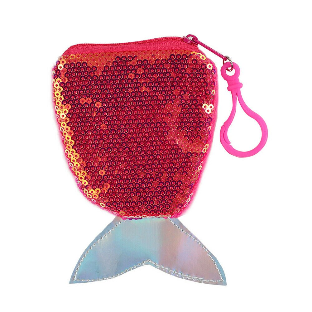 Cute toddler kid baby girl coin purse sequin mermaid tail mini messenger purse portable small wallet card pack: Hot Pink