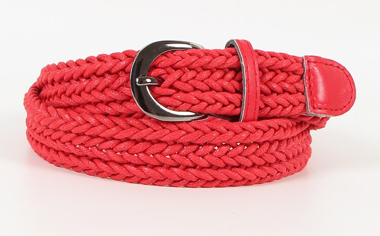 Toyoosky kvinder strikket bælte top 2.5 cm bredt vævet stretch flettet elastisk læderspænde luksus lærred 100cm bælter: Rød