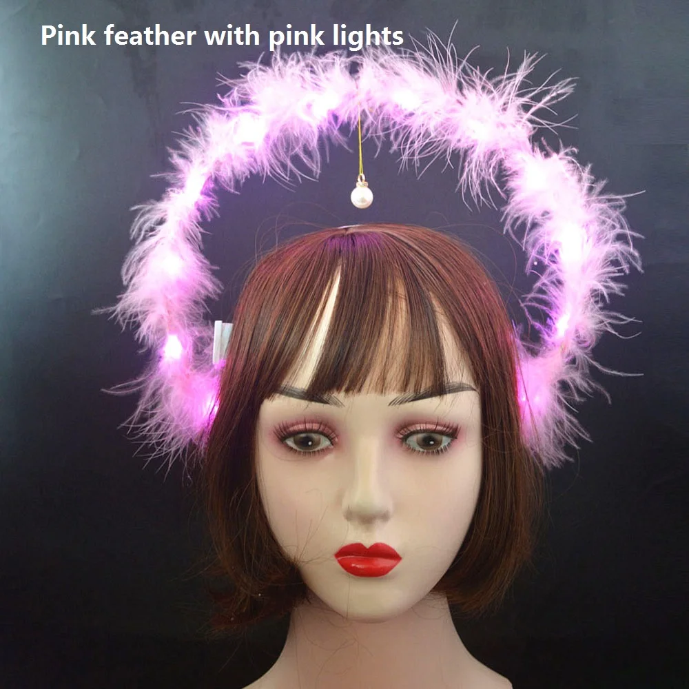 Glow Light Up Godin Crown Angel Bridal Gold Halo Hoofdband Veer Bloem Haarband Verjaardagsfeestje Heks Koningin Haar Slijtage Cadeau: Bordeaux