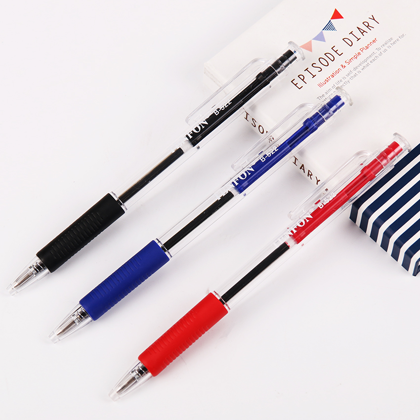 TENFON 1PC bolígrafo de plástico rojo azul y negro 3 colores bolígrafo de punta de bola transparente B-522