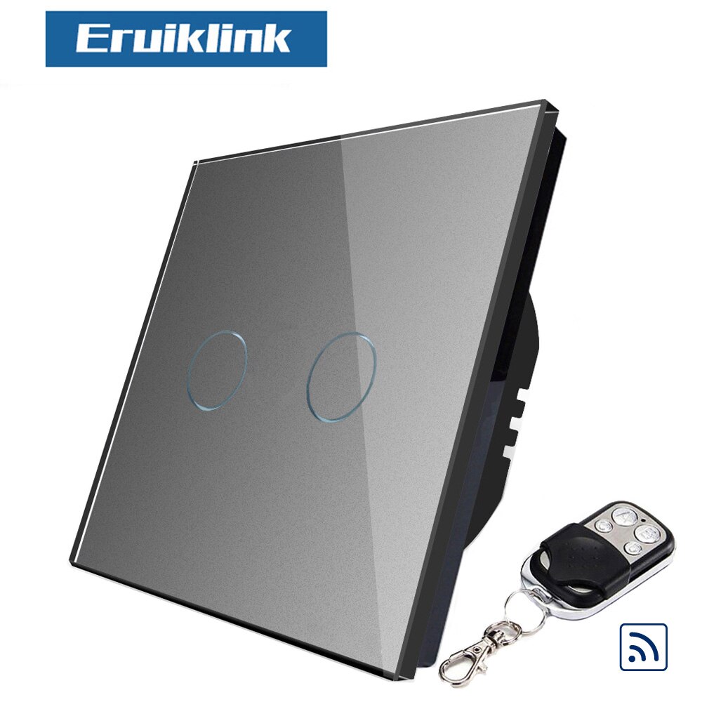Eruiklink Luxury Wall Touch Sensor Switch EU/UK Standard Light Crystal Glass Touch Switch,Remote Control 1/2/3 Gang 1 Way Switch: 2 Gang Gray  RE