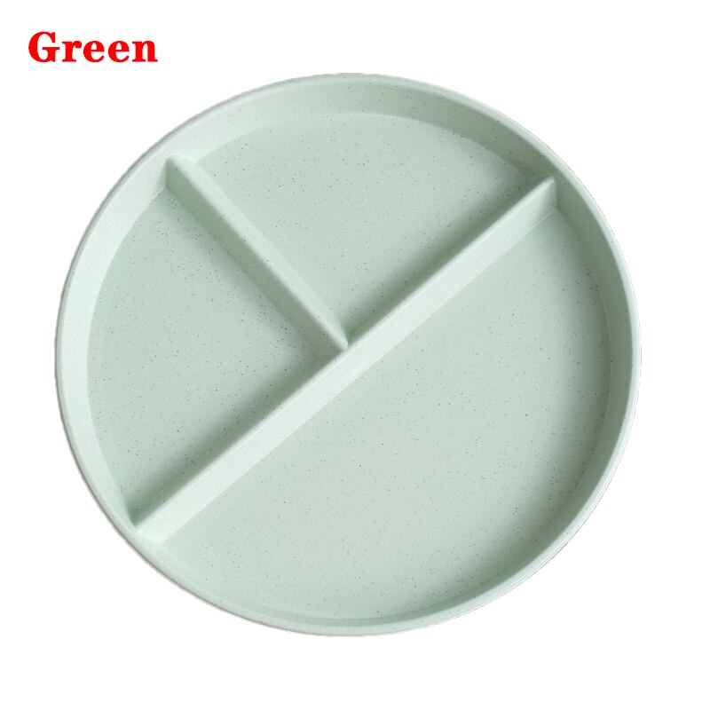 Plates For Food Dinner Plates Fruit Dinnerware Dining Compartment Plate Dessert Dishes Salad Kitchen Wheat Straw Tableware 3Grid: green