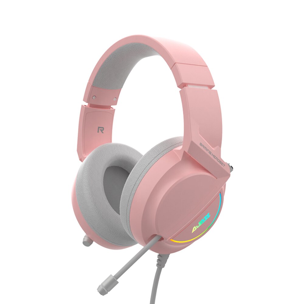Ajazz  ax365 7.1- kanaals surround gaming headset met ruisonderdrukking, intrekbare microfoon, hoofdtelefoon, oordopjes, zachte oorschelpen, 50mm drivers: Roze