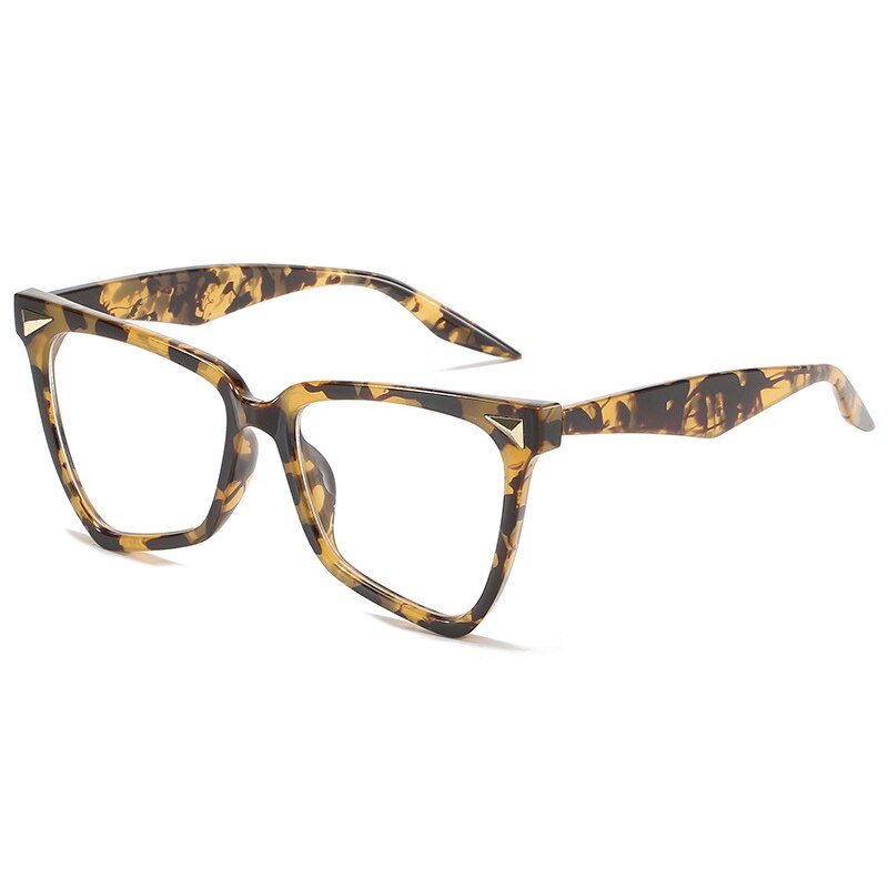 Então & ei moda olho de gato irregular mulher anti-blu-ray eyewear vintage rebite decoração lente clara óculos armação de computador: Leopard