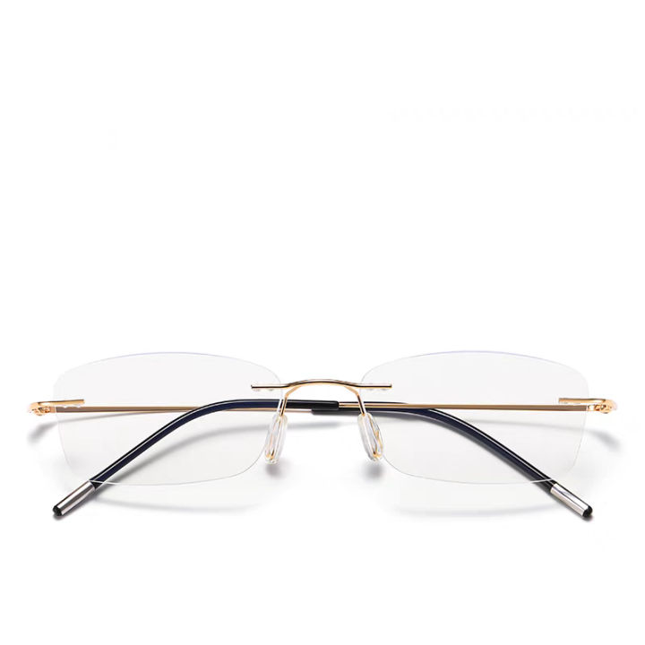 Randloze Leesbril - Retro Rechthoek Stijl - Anti Blauw Licht - Intelligente Zoom - Voor Heren & Dames: Goud / +250