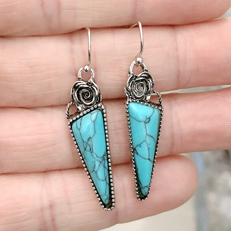 Big Vintage Eye Shape Synthetic Turquoises Earrings for Women Antique Silver Plated Jewelry Earring To Girlfriend: 4