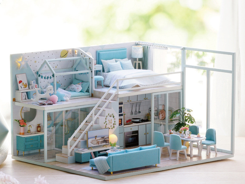 Leuke Kamer Poppenhuis Houten Huisje Handgemaakte Diy Poppenhuis Miniaturen Meubels Speelgoed Voor Kinderen Casa De Boneca: 04