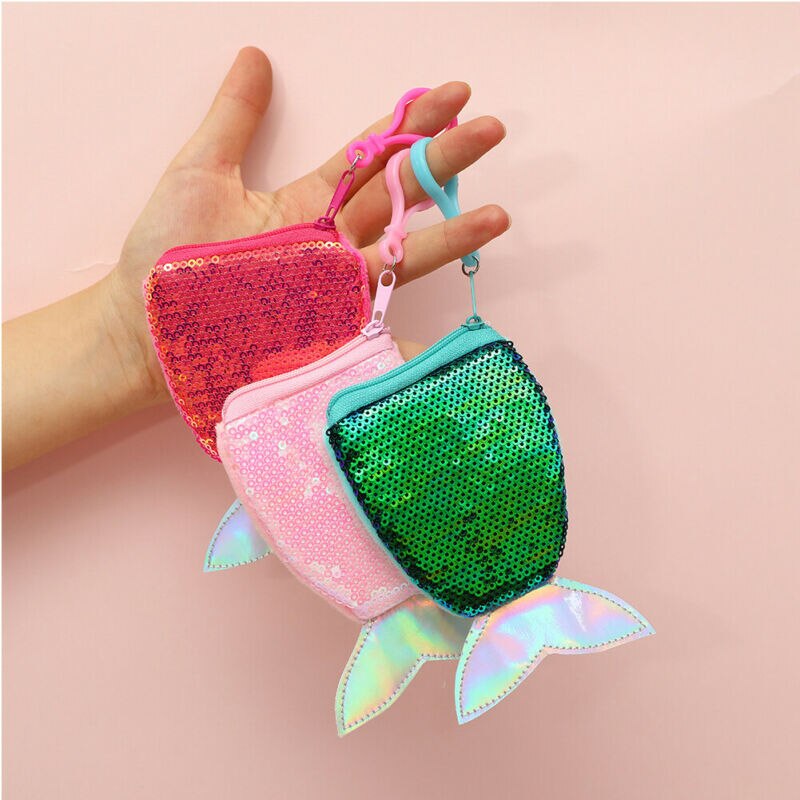 Cute toddler kid baby girl coin purse sequin mermaid tail mini messenger purse portable small wallet card pack