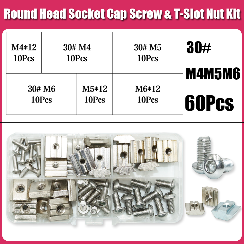 Tornillo hexagonal de acero inoxidable 304 y tuerca deslizante en T, cabeza de botón, Perno Allen, ranura en T, para Perfil de extrusión de aluminio 20, 30, 40: Oro