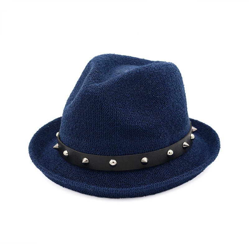 Buttermere fedora hoed dames klinknagel effen beige trilby hoed jazz hoed casual lus garen zomer herfst vrouwelijke punk rock pet: Marine