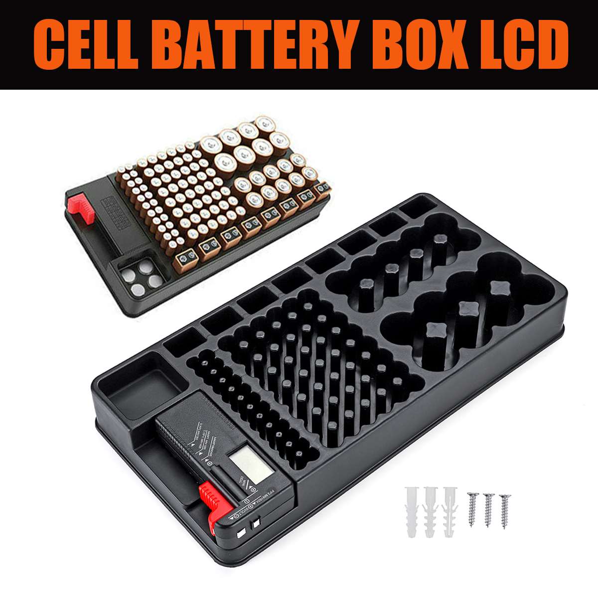 Digital Battery Capacity Tester LCD Checker for 9V 1.5.V AA AAA Cell Batteries diagnostic tool Battery Storage Organizer Holder