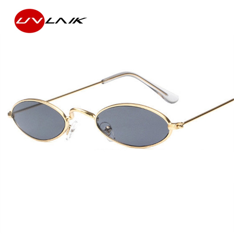 Gafas de sol ovales UVLAIK Vintage pequeñas, de Retro, con marco metálico delgado, gafas de sol para hombre, gafas de sol rojas, amarillas, Ojo de gato