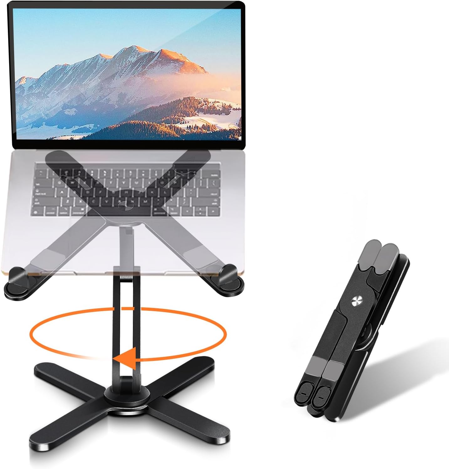 Foldable Laptop Stand 360°Rotation Notebook Table Adjustable Aluminum Alloy Holder Portable X Type Bracket for 10-17 inch Laptop: black