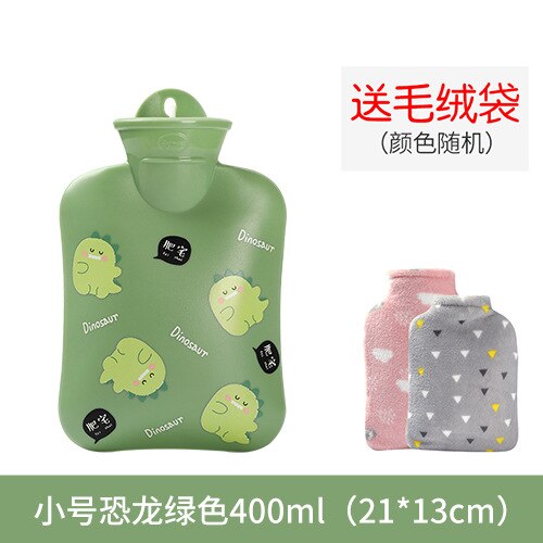 Mini Compress Stomach Warm Water Bag Cute Water Injection Handbag for Student Size Carry-on Water Plush Cloth Water Bag: Dinosaur green