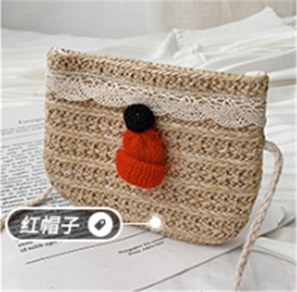 Noennavn søt småbarn baby strand messenger vesker barn barn jenter halm skulderveske håndveske crossbody veske: 3