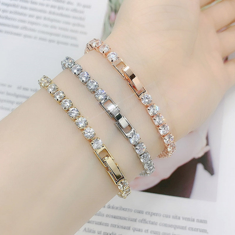 Dames tennisarmband hiphop trendy aaa+ kubieke zirkonia zilverkleurig tiener meisje kristallen ketting aan de hand bruiloft sieraden  h086