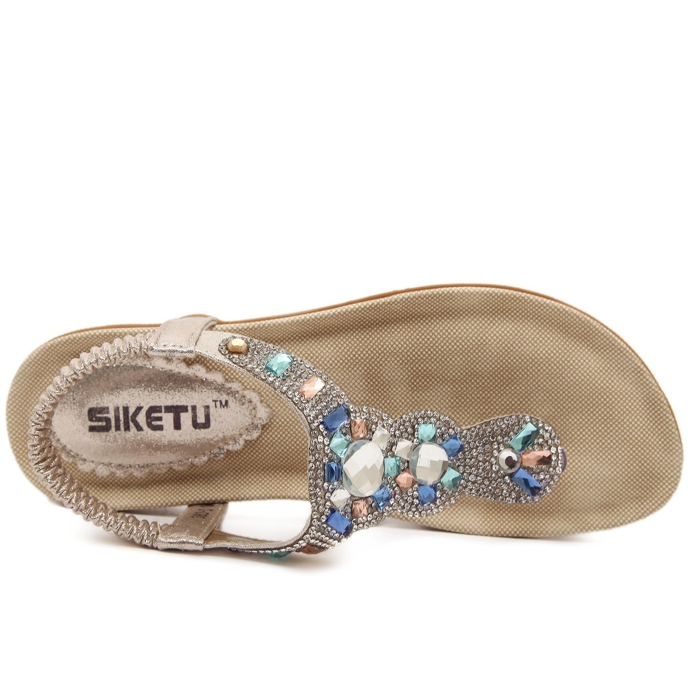 SIKETU Brand Women Shoes Summer Women Sandals Rhinestone Flats With Leisure Beach Shoes