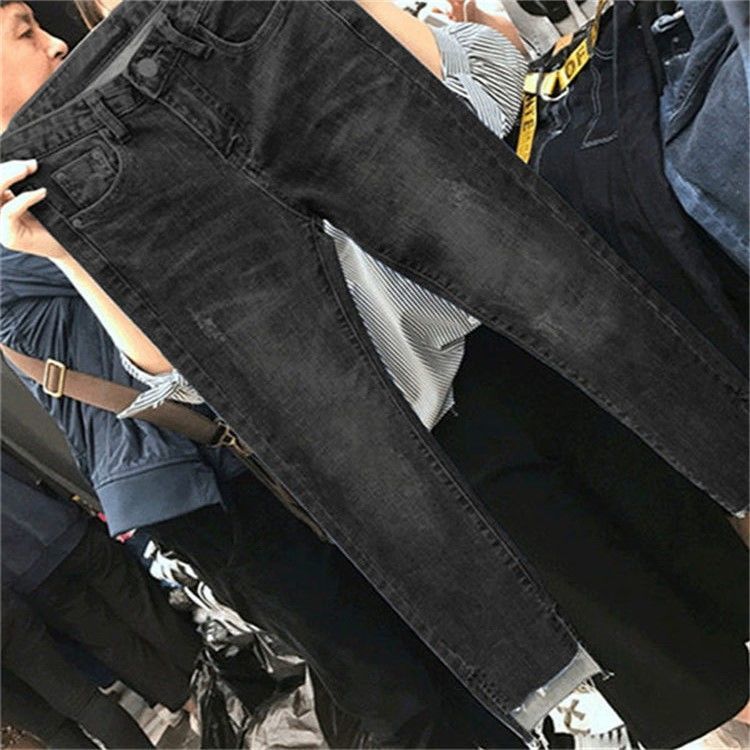 Kvinder denim skinny bukser ripped jeans til kvinder huller vintage pencil bukser høj elasticitet stretch bukser: S / Ingen hul-sort