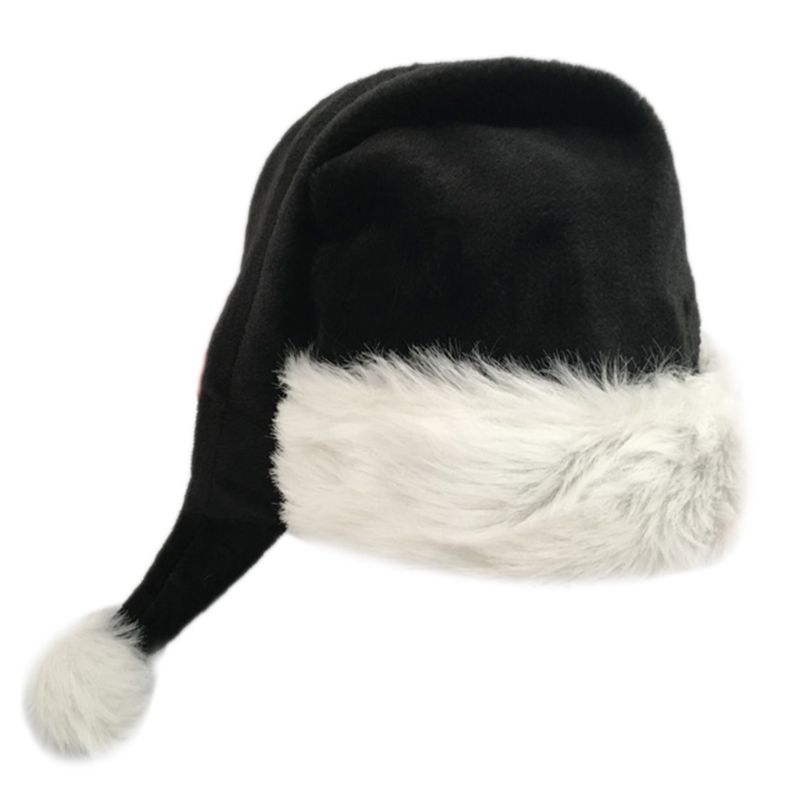 THINKTHENDO 75cm Volwassen Zwarte Pluche Lange Kerst Hoed Xmas Kostuum Pompom Kerstman Cap