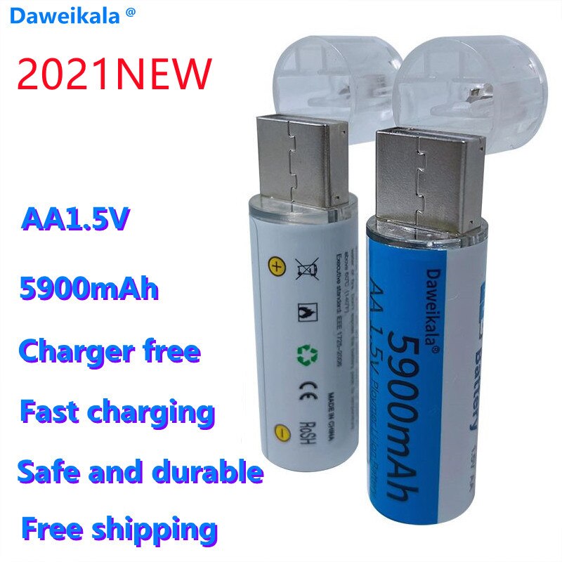 Charger free 1.5V AA rechargeable battery 5900mah AA 1.5V lithium rechargeable battery LED lamp toy mp3