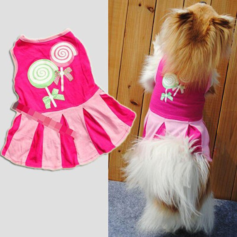 Xs/S/M/L Size Roze Snoep Patroon Puppy Hond Doggie Kleding Kleding Hoodies Rok Jurk Huisdier supplies # WY30 # WY30