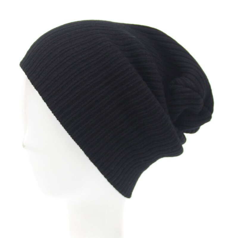 Gorrito de lana de colores sólidos para hombre y mujer, gorrito suave y cálido de punto, sombreros Calavera, gorros de esquí, Otoño e Invierno: Negro