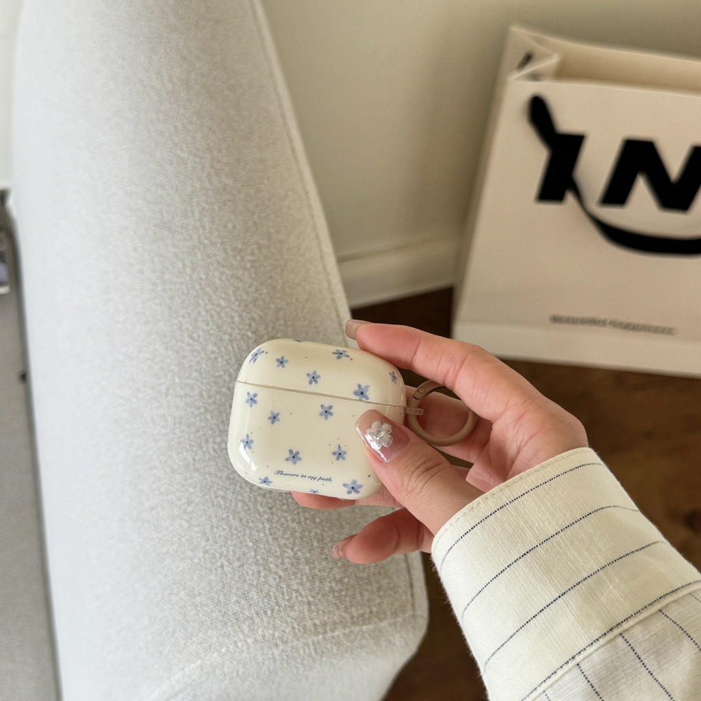 Funda para auriculares con patrón de flores azules y pantalla completa Ins Spring Day para AirPods 1 o 2 3 4 Pro 2
