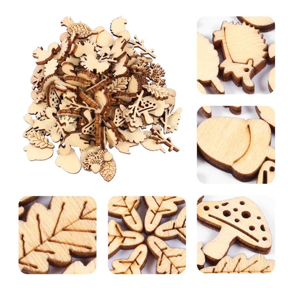 200Pcs Unfinished Hout Dier Leaf Paddestoel Ambachtelijke Stukken Voor Diy Craft Project