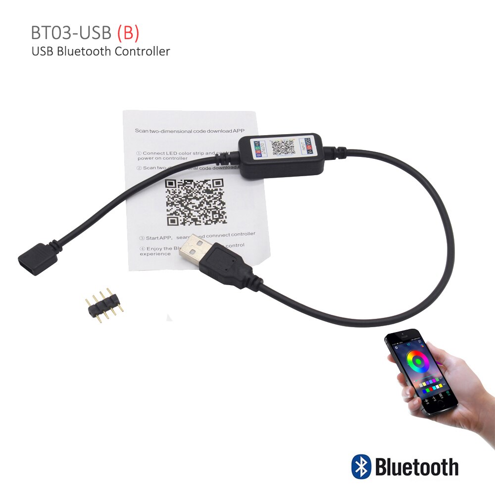 Bluetooth USB LED Controller RGB 5V 12V 24V DC Mini App Smart Music Controller IOS Android Phone Wireless IR 24 Key Controller: BT03-USB