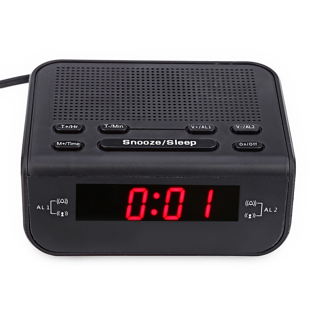 Digital LED Alarm Clock Radio Modern Red LED Time Display Clock FM Radio Dual Alarm Buzzer Snooze Sleep Radio AC EU Plug
