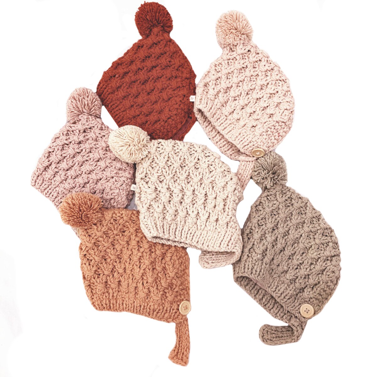 Gorro de lana para bebé, gorro grueso de lana a prueba de viento, Color sólido, Rosa polvoriento, rojo vino, caramelo, Beige y caqui, 3-24 meses