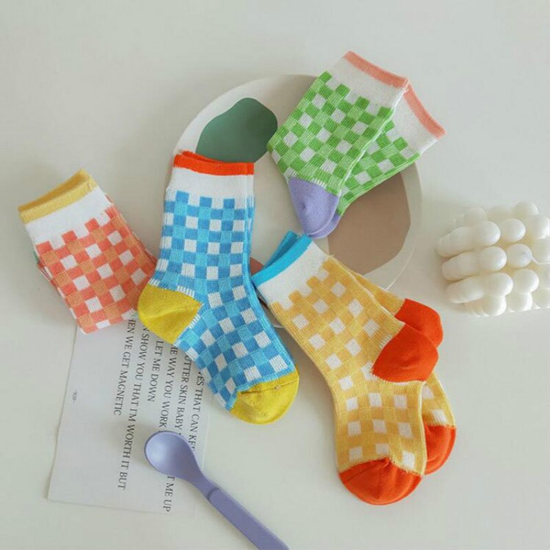 4 Paare/los freundlicher Socken Koreanische Nette Neue Frühling Herbst Gitter Baumwolle Baby Jungen Mädchen Socken für 1-8Jahre freundlicher