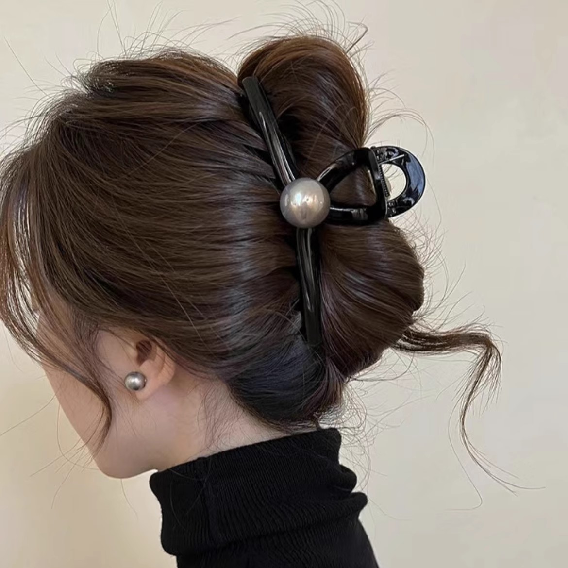 Pinzas para el cabello de perlas negras Vintage para mujeres y niñas, adorno de temperamento, pinzas simples, horquilla, accesorios para el cabello de