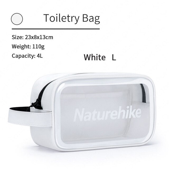 Naturehike Waterproof Wash Bag Portable Outdoor Travel Cosmetic Bag Transparent Toiletries Organizer Bag Wash Storage Bag: White L