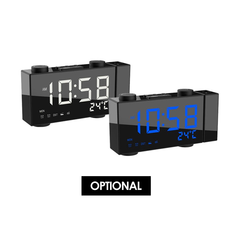 Digitale Wekker Usb/Batterij Aangedreven Dual Wekker Met Snooze-functie Led Projector Tafel Klok Met Fm Projectie radio