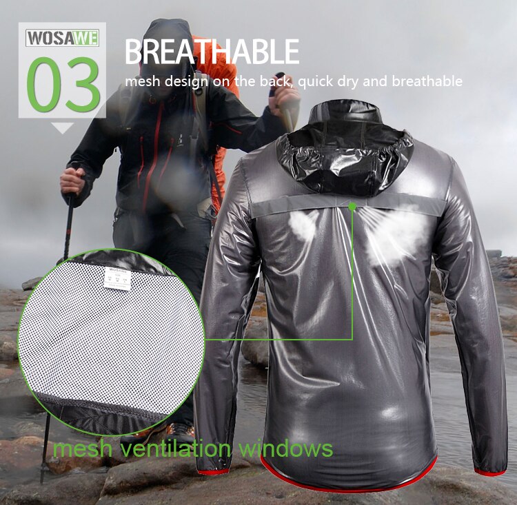 Wosawe motorcykel regnjacka motorcykel utomhus camping vattentät jacka ultralätt huva winbreaker ridregnjacka